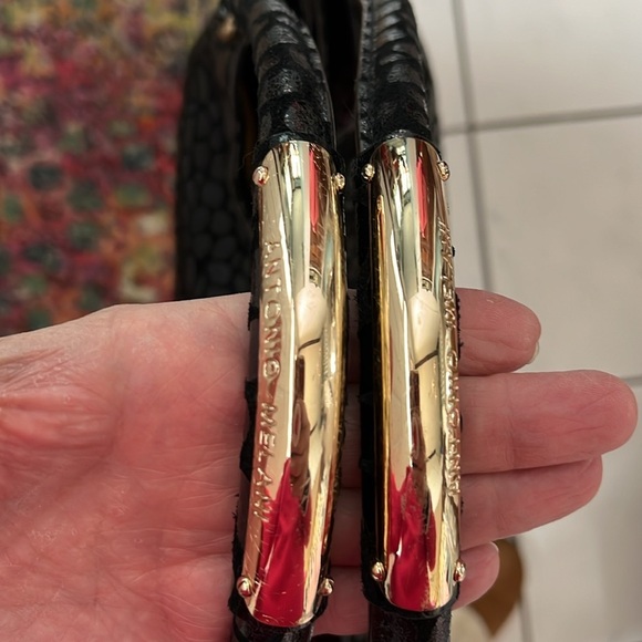 Antonio Melani  NWOT  large shoulder Suede & patent leather  Black stone pattern - Picture 9 of 17